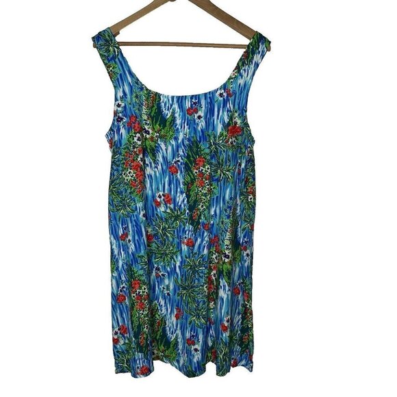 La Blanca Coverup Size L Blue Floral Dress Vintage Hawaiian - Picture 1 of 9